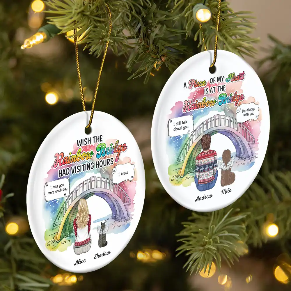 Memorial Dog Cat Pet I Crossed The Rainbow Bridge - Personalized Circle Ceramic Ornament