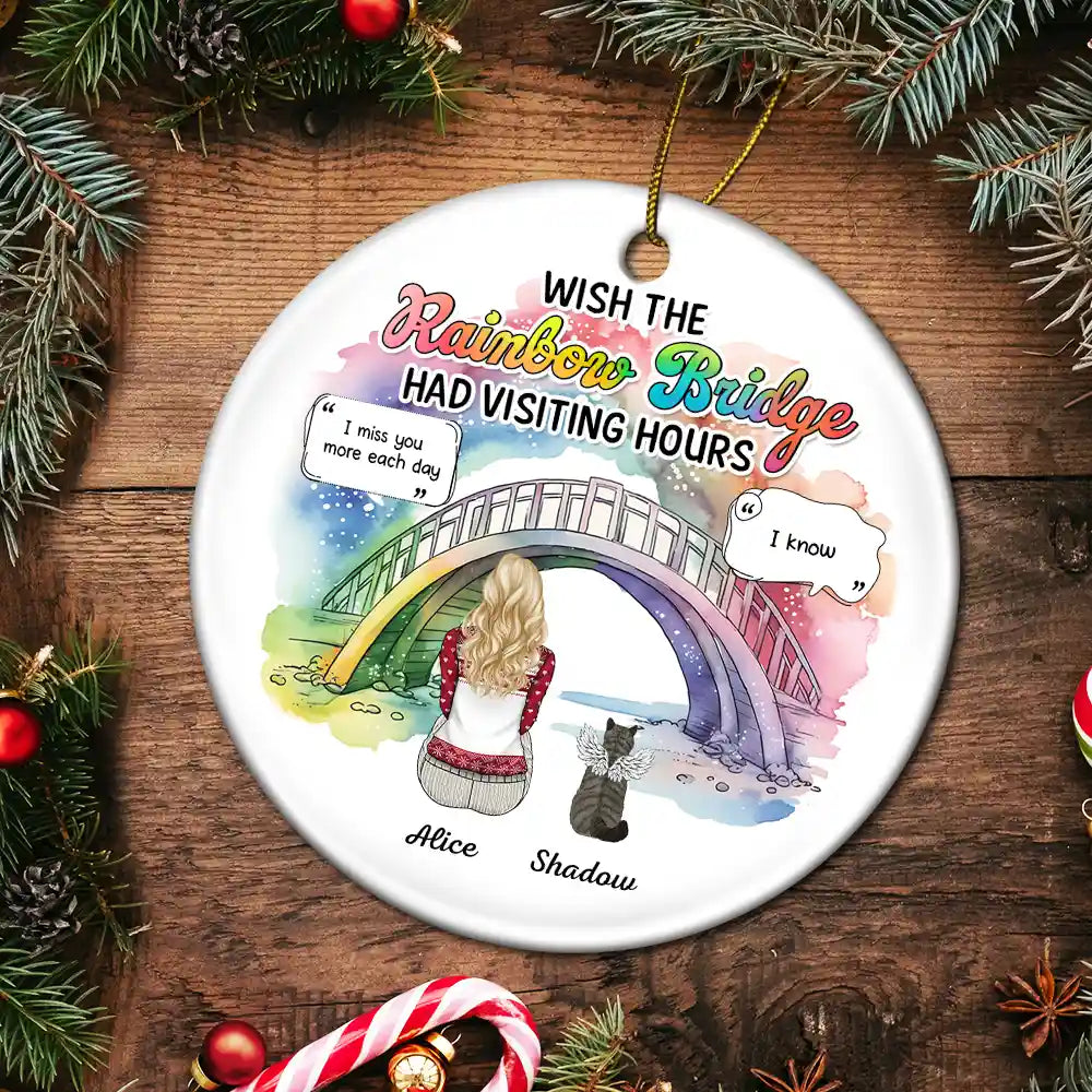 Memorial Dog Cat Pet I Crossed The Rainbow Bridge - Personalized Circle Ceramic Ornament