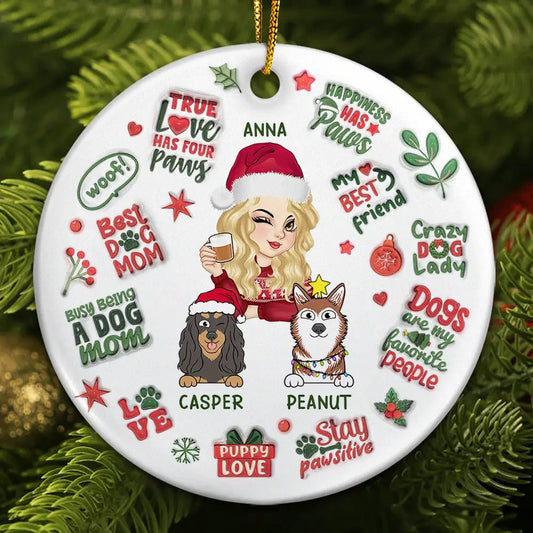 Christmas Best Dog Mom Ever - 3D Inflated Effect Printed Ornament, Personalized Circle Acrylic Ornament