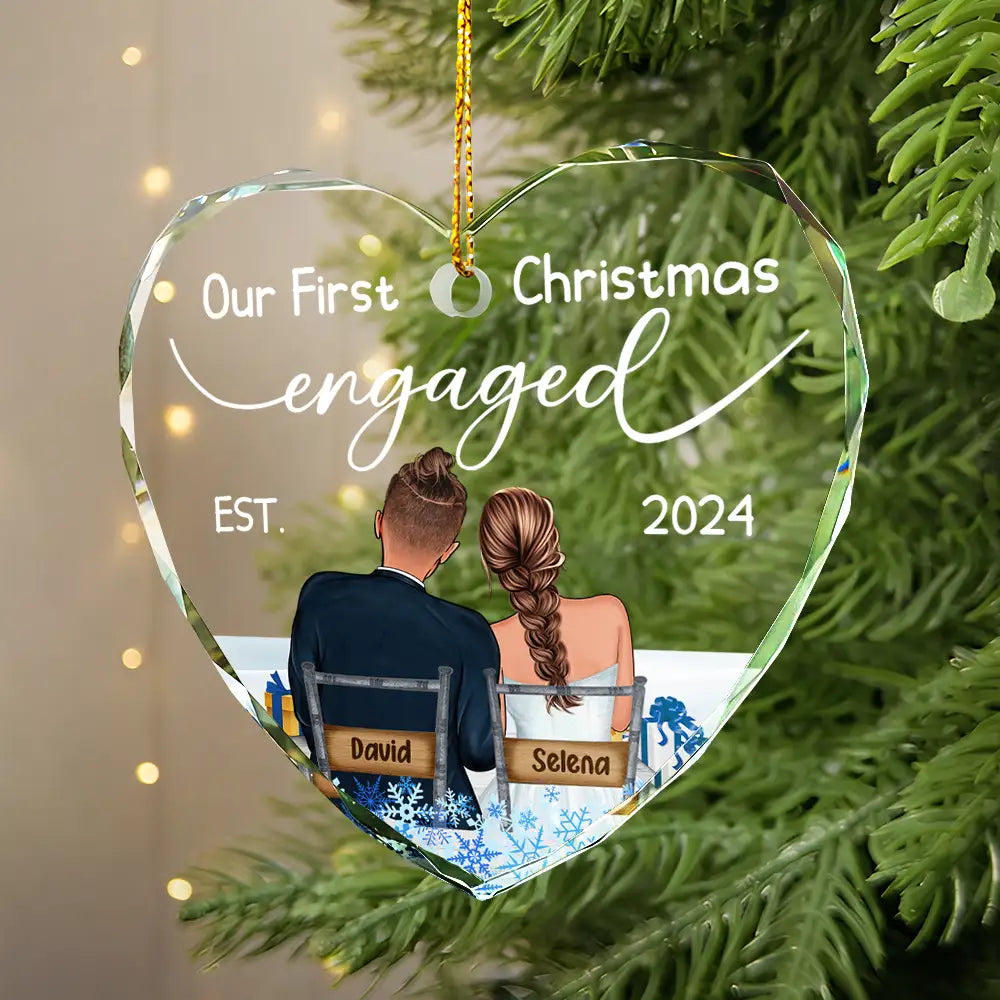 Our First Christmas Married Couples - Personalized Heart Shaped Glass Ornament