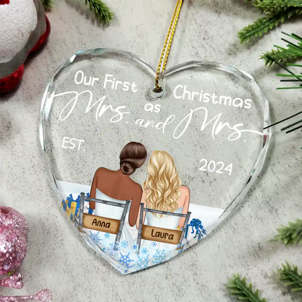 Our First Christmas Married Couples - Personalized Heart Shaped Ornament