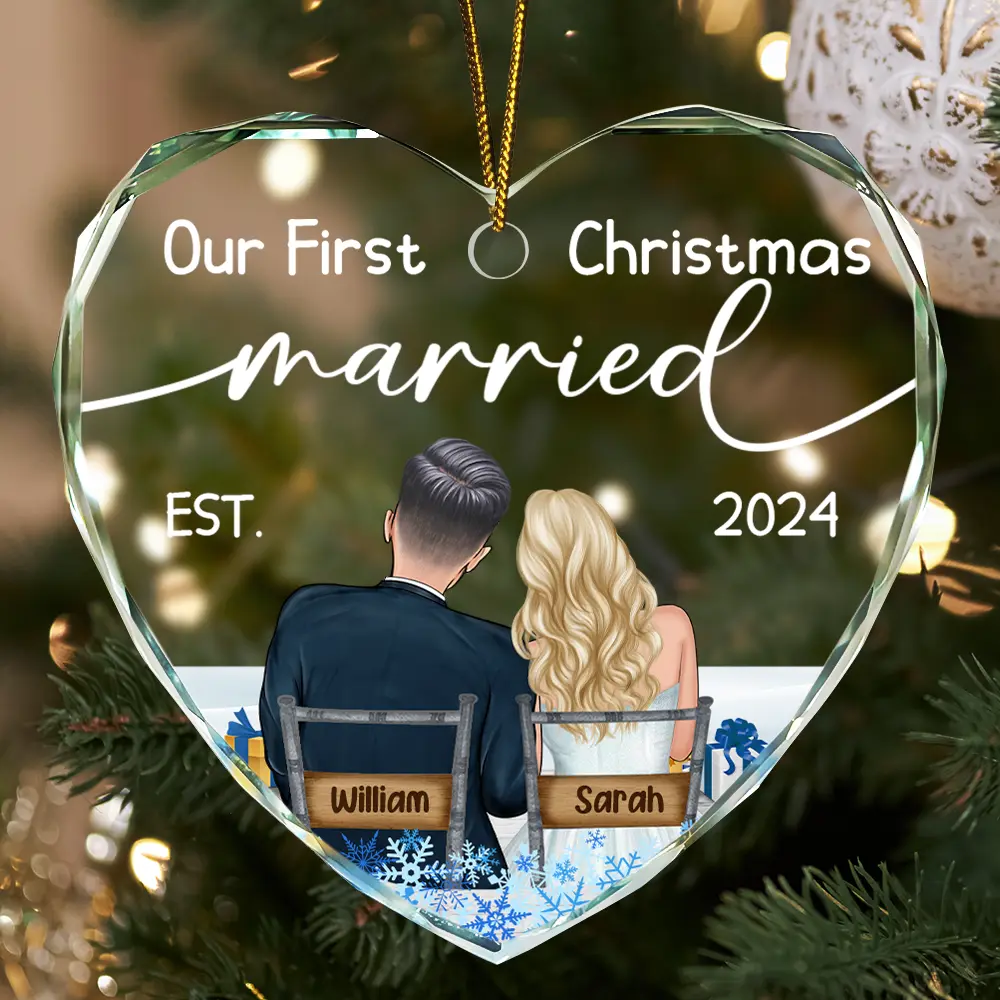 Our First Christmas Married Couples - Personalized Heart Shaped Ornament