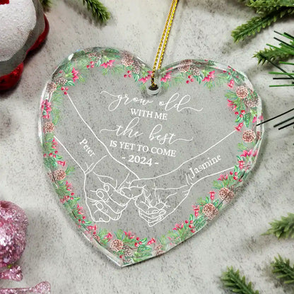 Newly Engaged Couple Holding Hands The Best Is Yet To Come - Personalized Circle Glass Ornament