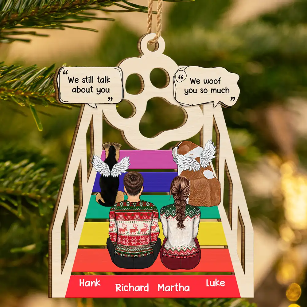 Memorial Cat Dog We Will Meet Again At The Rainbow Bridge - Personalized Wooden Cutout Ornament