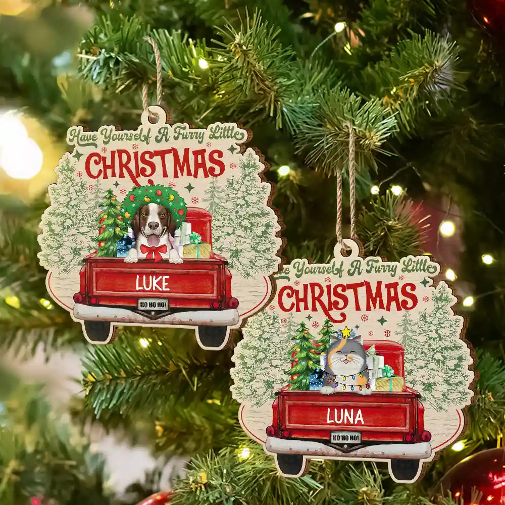 Have Yourself A Furry Little Christmas Dogs Cats - Personalized Custom Shaped Wooden Ornament