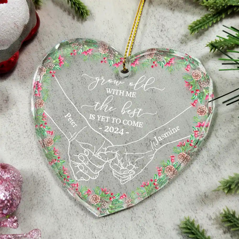 Newly Engaged Couple Holding Hands The Best Is Yet To Come - Personalized Heart Shaped Ornament