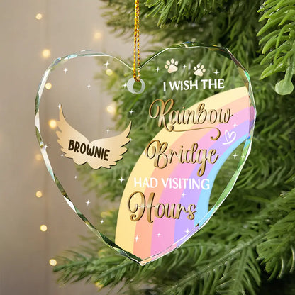 I Crossed The Rainbow Bridge Memorial Pet - Personalized Heart Shaped Glass Ornament