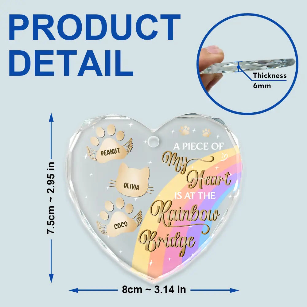 I Crossed The Rainbow Bridge Memorial Pet - Personalized Heart Shaped Glass Ornament