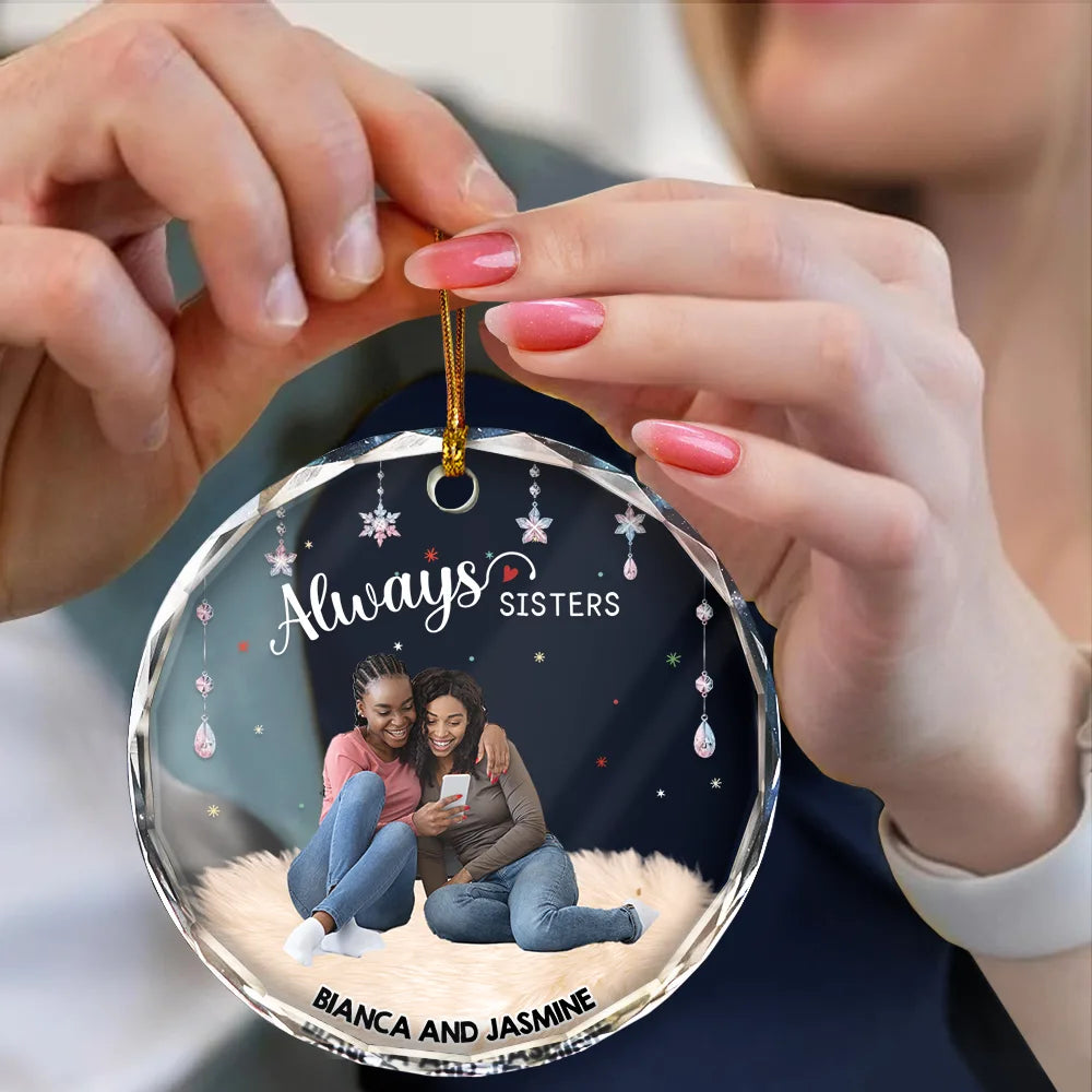 Custom Photo Always Besties - Personalized Circle Glass Ornament