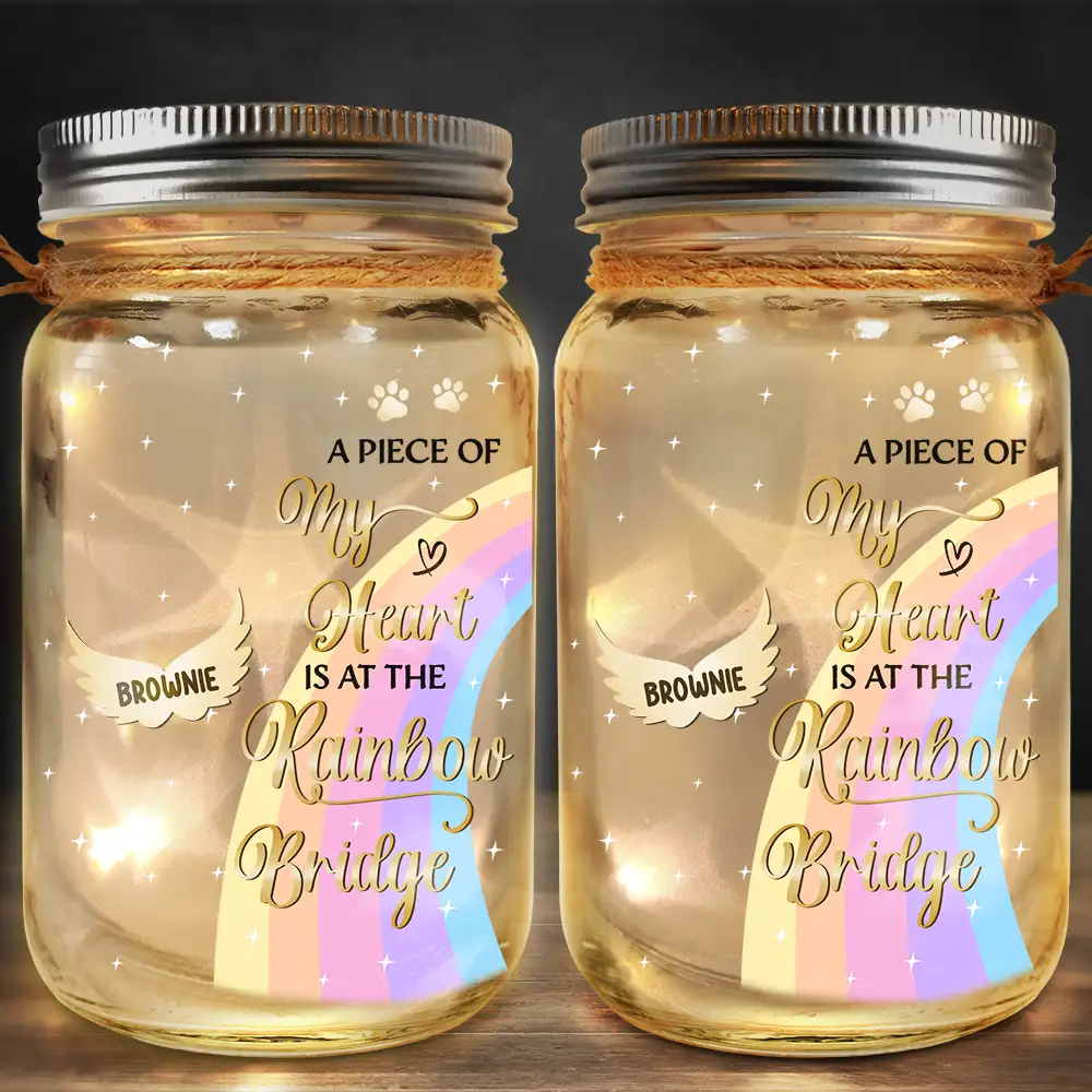 I Crossed The Rainbow Bridge Memorial Pet - Personalized Mason Jar Light