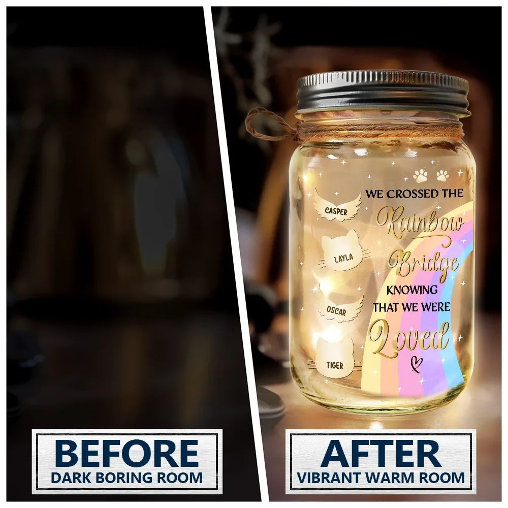 I Crossed The Rainbow Bridge Memorial Pet - Personalized Mason Jar Light