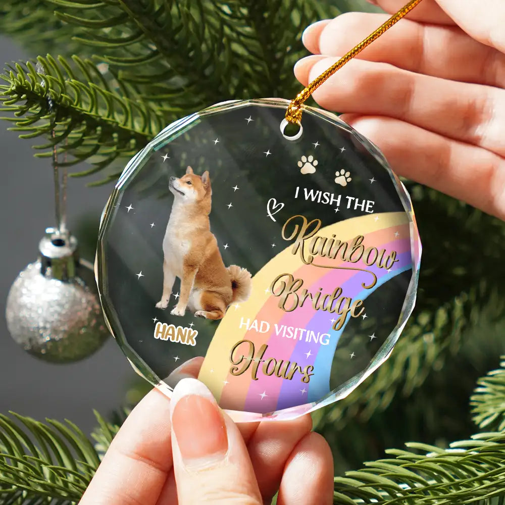 Custom Photo I Crossed The Rainbow Bridge Memorial Pet - Personalized Circle Glass Ornament