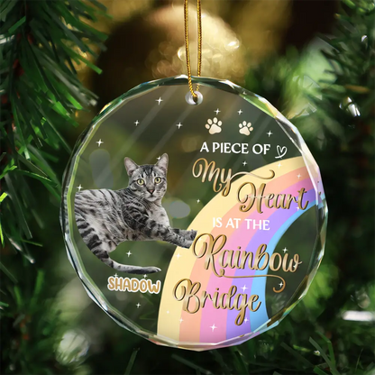 Custom Photo I Crossed The Rainbow Bridge Memorial Pet - Personalized Circle Glass Ornament