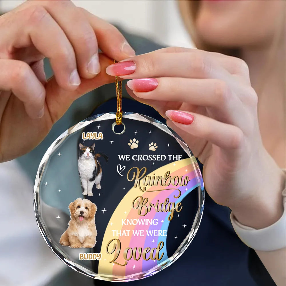 Custom Photo I Crossed The Rainbow Bridge Memorial Pet - Personalized Circle Glass Ornament