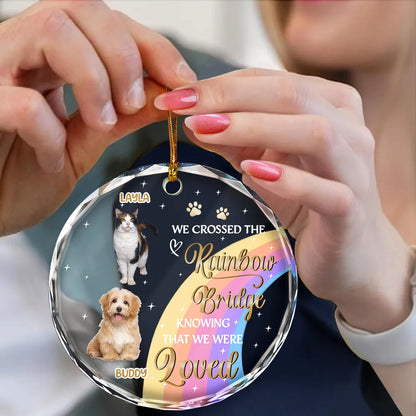 Custom Photo I Crossed The Rainbow Bridge Memorial Pet - Personalized Circle Glass Ornament