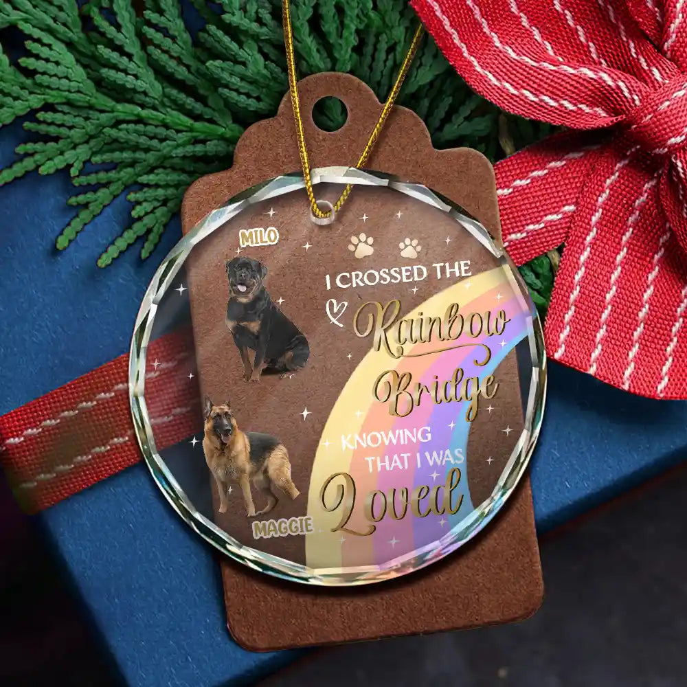 Custom Photo I Crossed The Rainbow Bridge Memorial Pet - Personalized Circle Glass Ornament