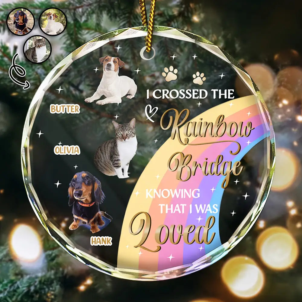 Custom Photo I Crossed The Rainbow Bridge Memorial Pet - Personalized Circle Glass Ornament