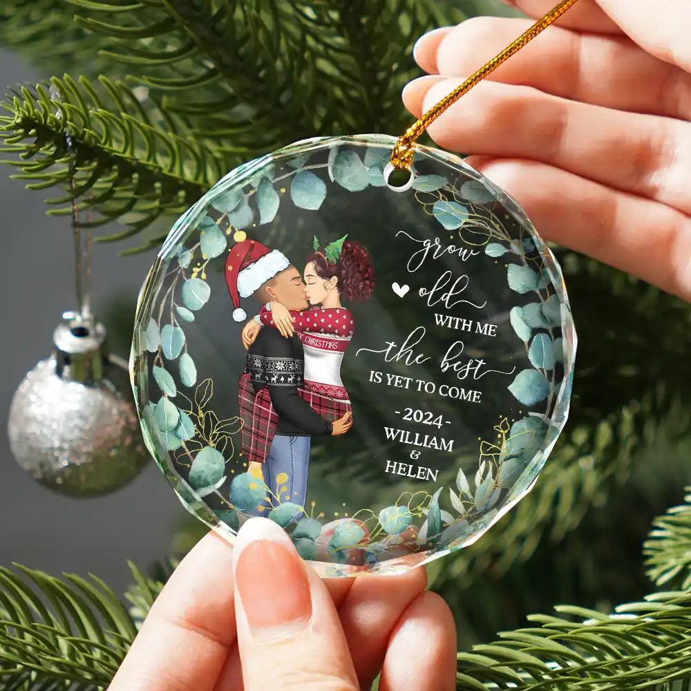Kissing Couple Newly Engaged The Best Is Yet To Come - Personalized Glass Ornament