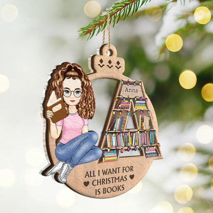 Christmas Monogram Bookshelf Reading Lovers - Personalized 2-Layered Mix Ornament