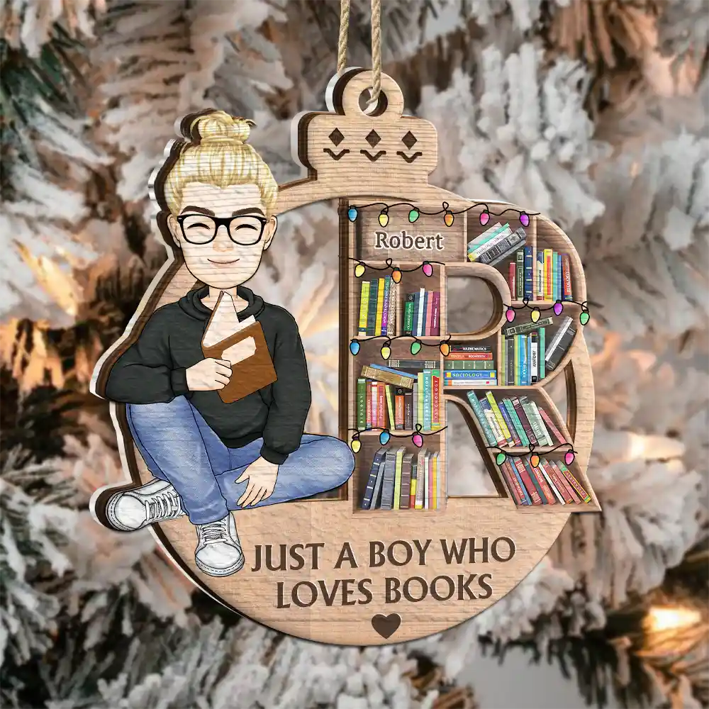 Christmas Monogram Bookshelf Reading Lovers - Personalized 2-Layered Mix Ornament