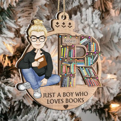 Christmas Monogram Bookshelf Reading Lovers - Personalized 2-Layered Mix Ornament