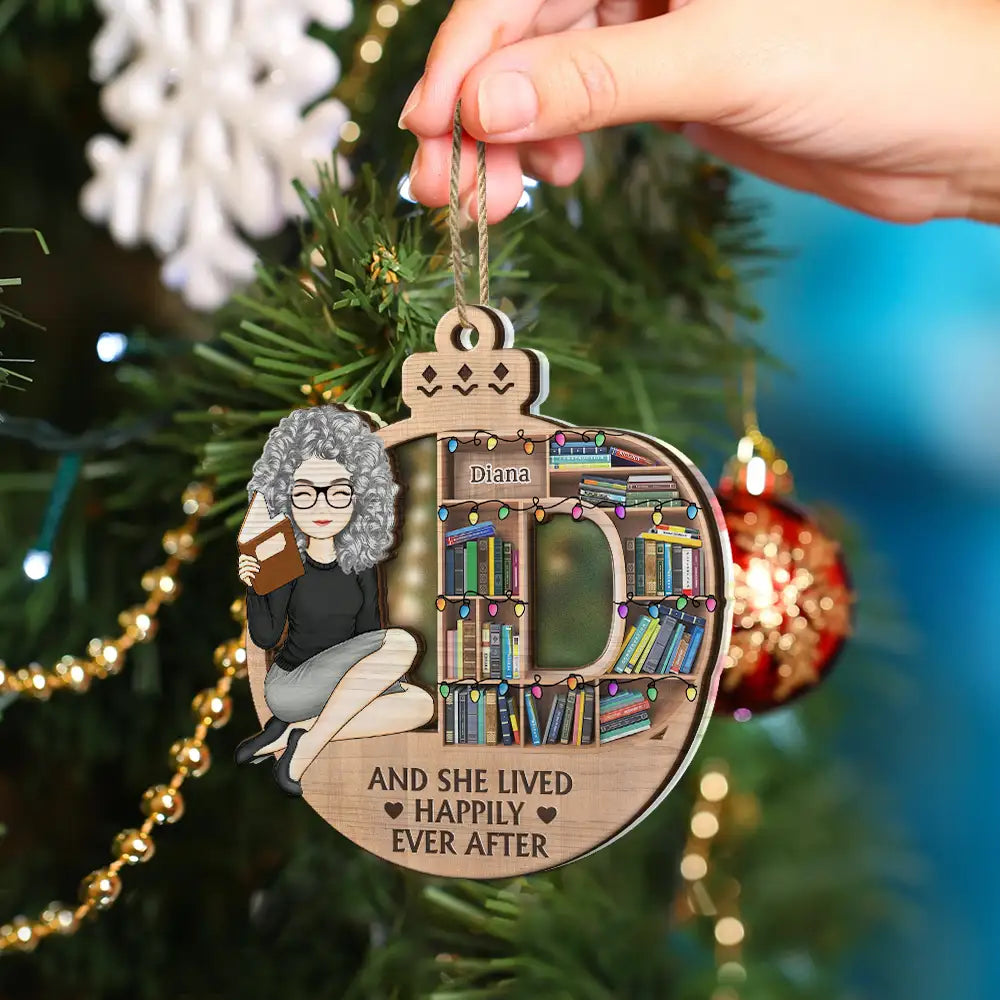 Christmas Monogram Bookshelf Reading Lovers - Personalized 2-Layered Mix Ornament