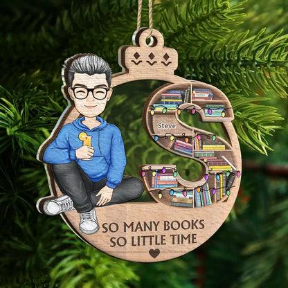 Christmas Monogram Bookshelf Reading Lovers - Personalized 2-Layered Mix Ornament