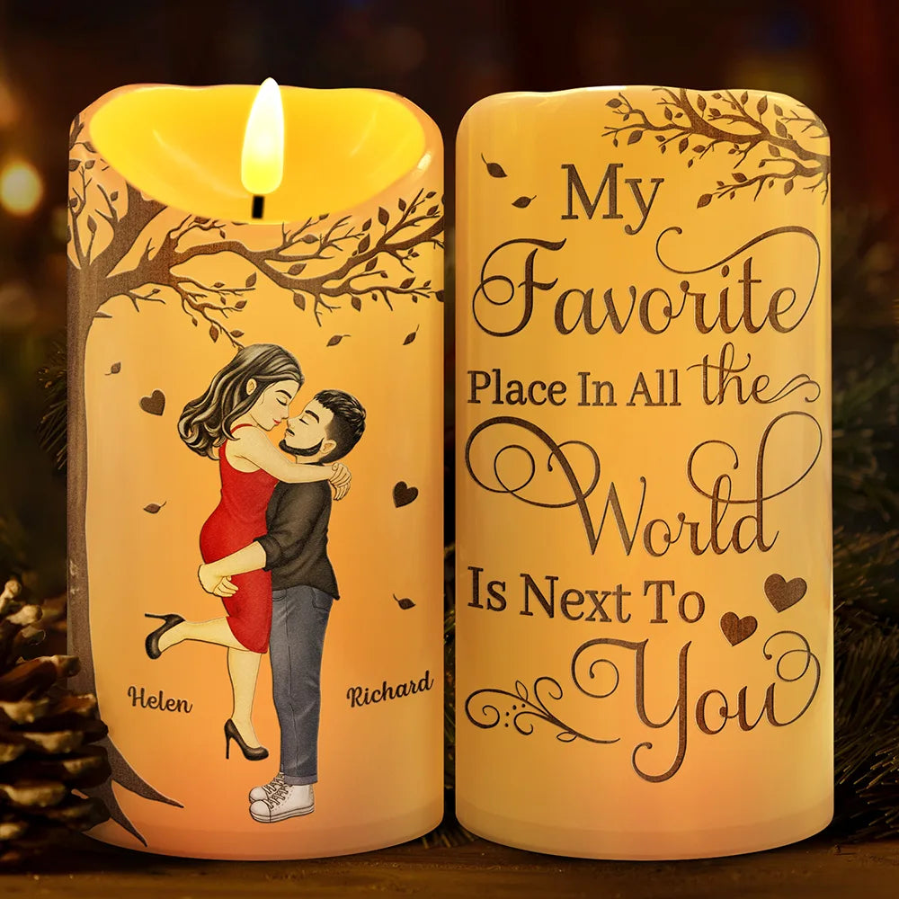 My Favorite Place In All The World Couple - Personalized Flameless LED Candle