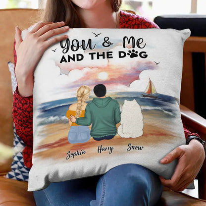 Dog Cat Pet Couple Sitting Together - Personalized Pillow