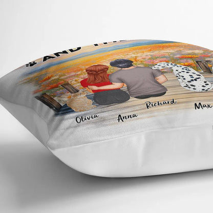 Dog Cat Pet Couple Sitting Together - Personalized Pillow
