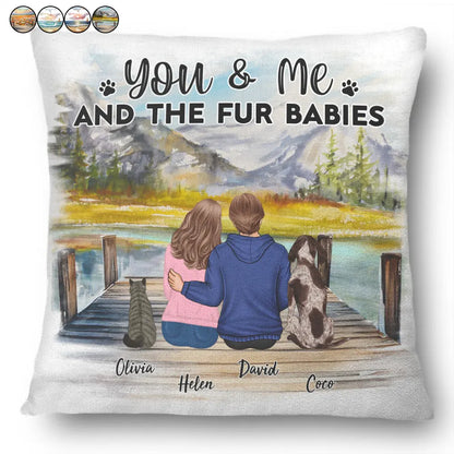 Dog Cat Pet Couple Sitting Together - Personalized Pillow