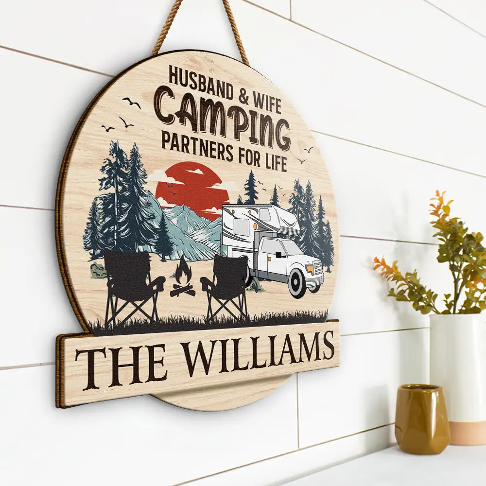 Camping Partners For Life - Personalized Custom Shaped Wood Sign