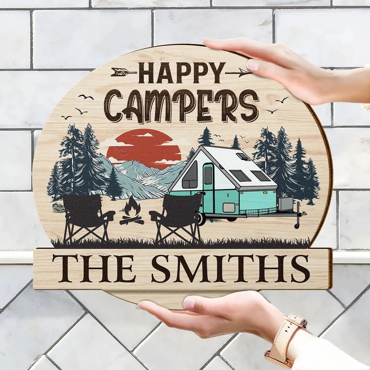 Camping Partners For Life - Personalized Custom Shaped Wood Sign