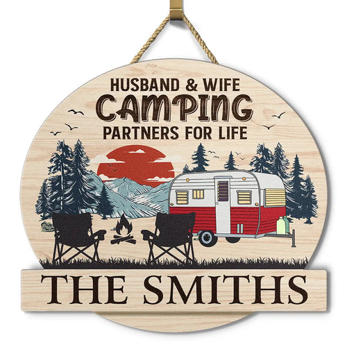 Camping Partners For Life - Personalized Custom Shaped Wood Sign