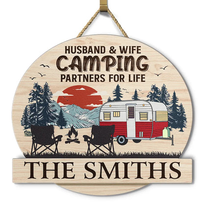 Camping Partners For Life - Personalized Custom Shaped Wood Sign