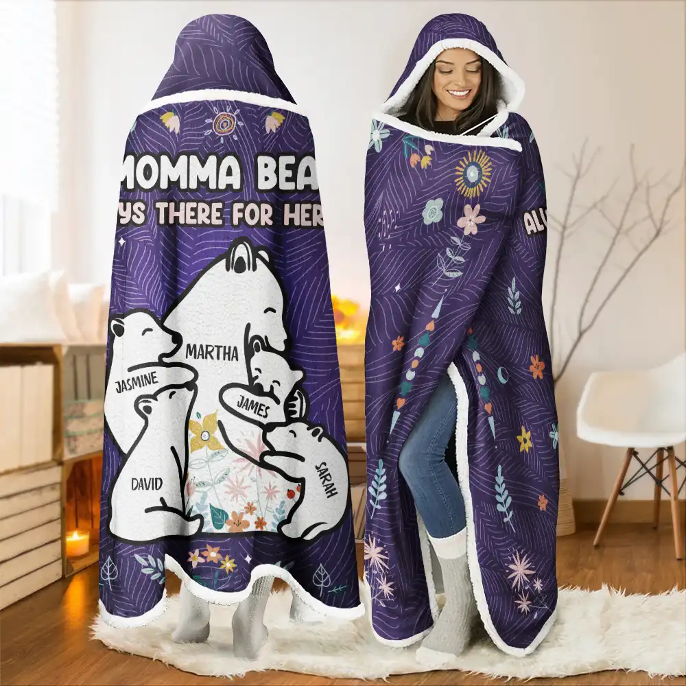 Mama Bear Always There For Her Cubs - Personalized Wearable Hooded Blanket