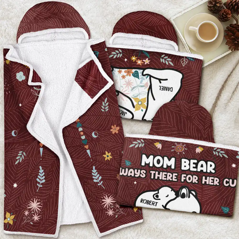 Mama Bear Always There For Her Cubs - Personalized Wearable Hooded Blanket