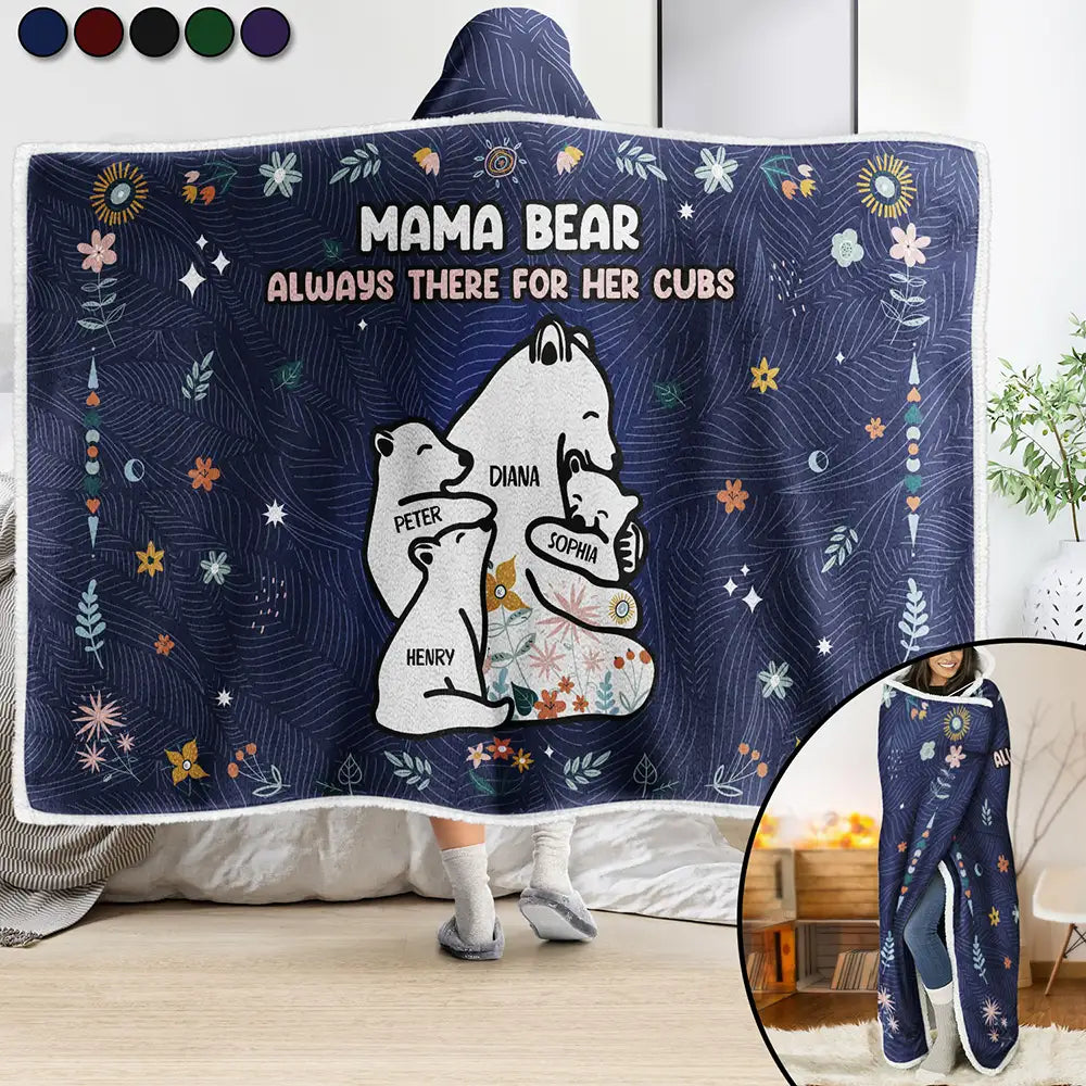 Mama Bear Always There For Her Cubs - Personalized Wearable Hooded Blanket