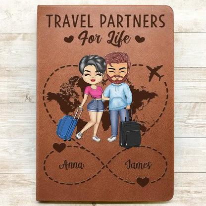 Travel Couple To A Lifetime Of Adventure Together Infinity Heart - Personalized Leather Journal
