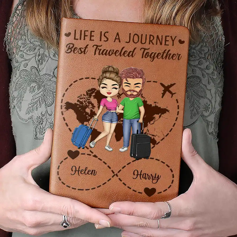 Travel Couple To A Lifetime Of Adventure Together Infinity Heart - Personalized Leather Journal