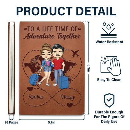 Travel Couple To A Lifetime Of Adventure Together Infinity Heart - Personalized Leather Journal