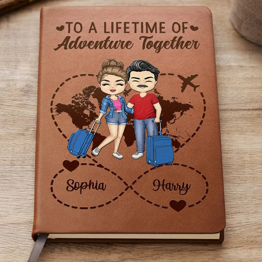Travel Couple To A Lifetime Of Adventure Together Infinity Heart - Personalized Leather Journal