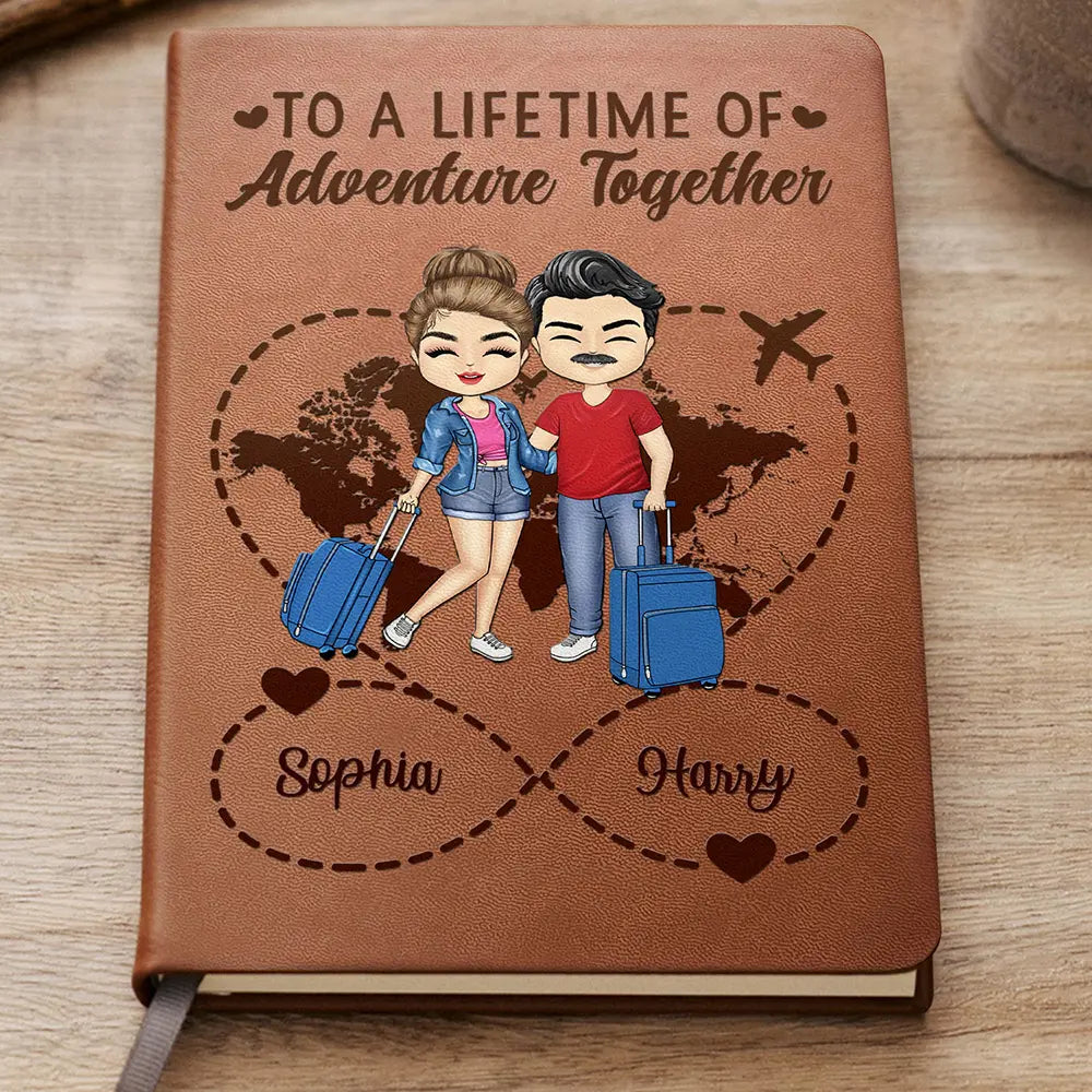 Travel Couple To A Lifetime Of Adventure Together Infinity Heart - Personalized Leather Journal