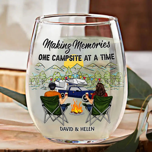 Making Memories One Campsite At A Time - Personalized Stemless Wine Glass