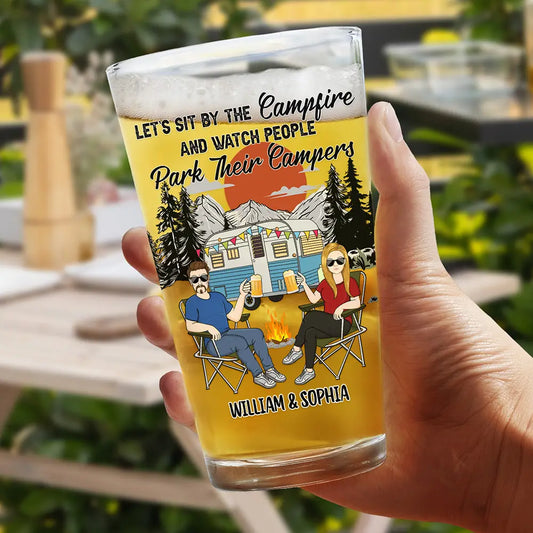 Let's Sit By The Campfire Camping - Personalized Beer Glass