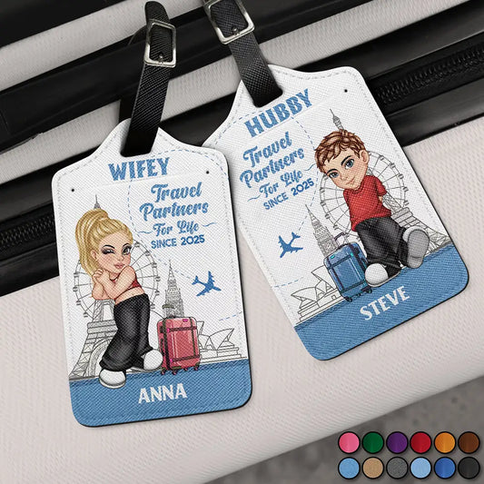 Y2K Couple Travel Partners For Life - Personalized Combo 2 Luggage Tags