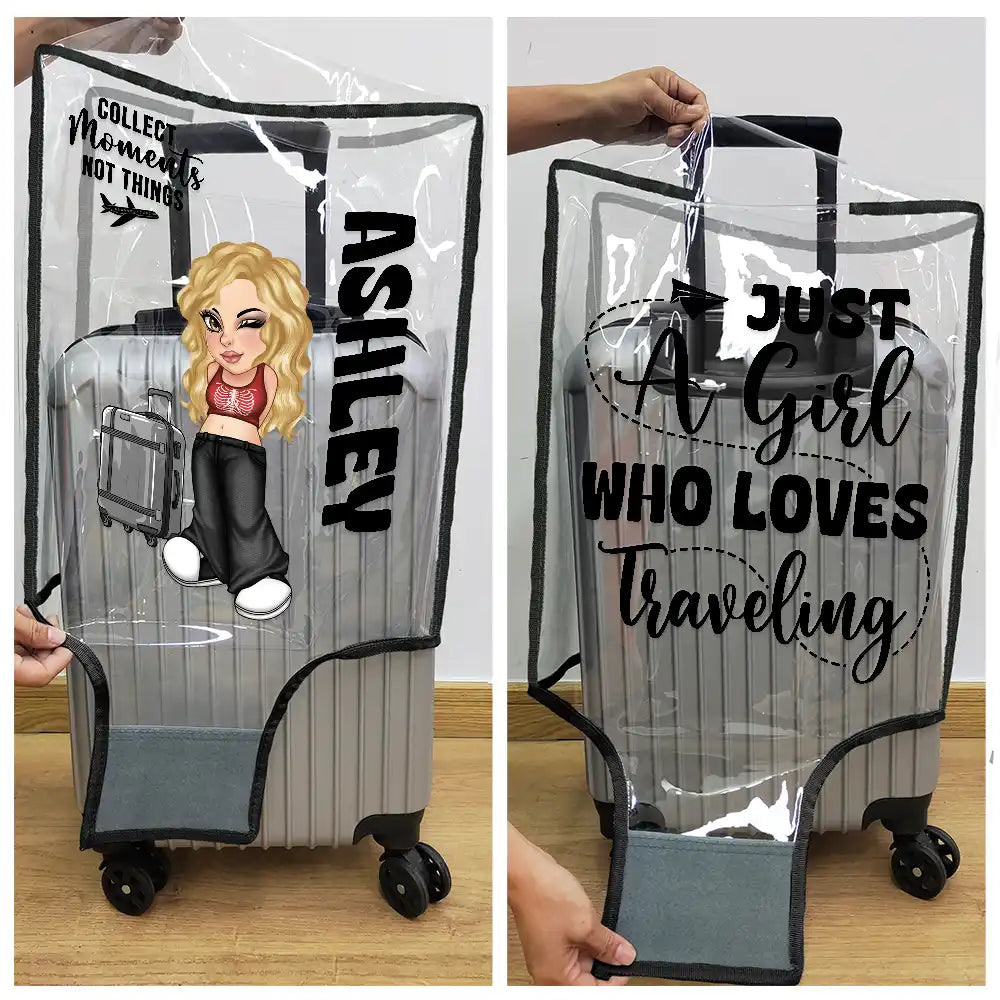 Collect Moments Not Things Travel Lover Y2K - Personalized Clear Luggage Cover