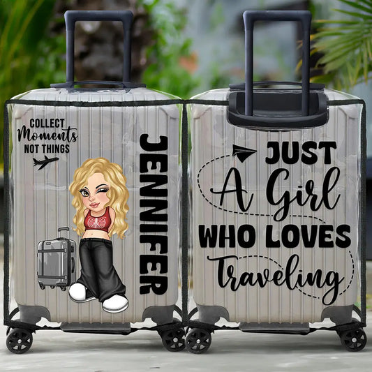 Collect Moments Not Things Travel Lover Y2K - Personalized Clear Luggage Cover