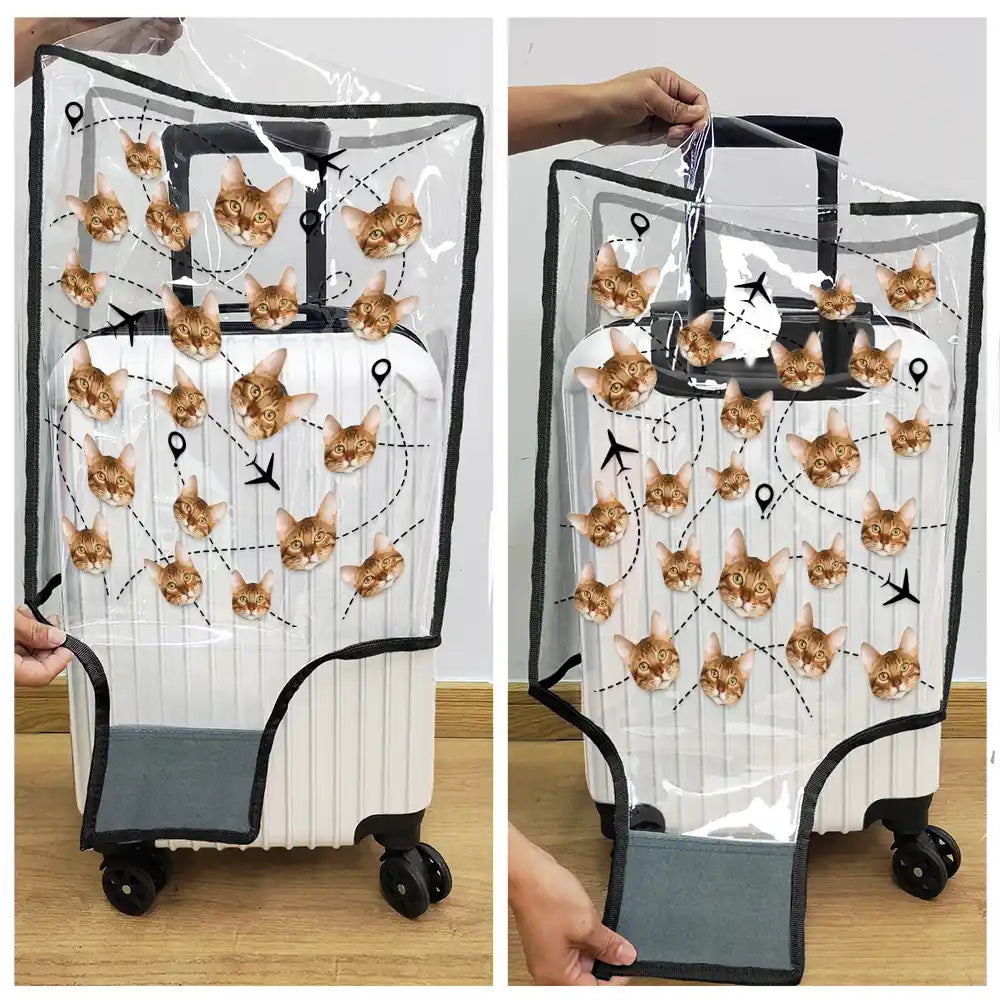 Custom Photo Funny Family Dog Cat Pet Face - Personalized Clear Luggage Cover