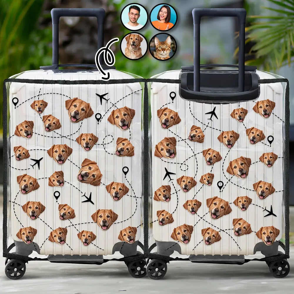 Custom Photo Funny Family Dog Cat Pet Face - Personalized Clear Luggage Cover